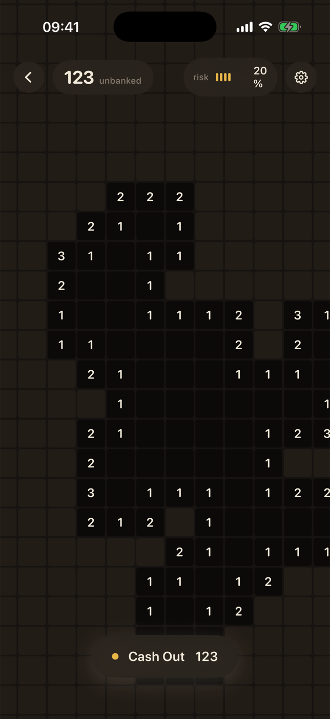 A SAPPER run in progress, showing the unbanked score and live risk
