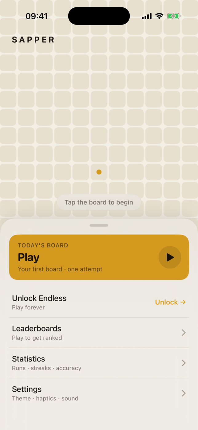 Home — Today's board, one tap in