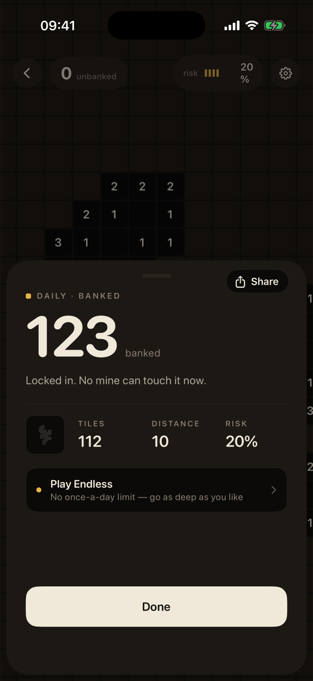 Banked — Locked in, ready to share